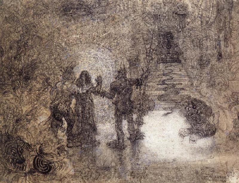 James Ensor The Devils Dzitts and Hihahox,Led by Crazon,Riding a Wild Cat,Accompany Christ to Hell oil painting picture